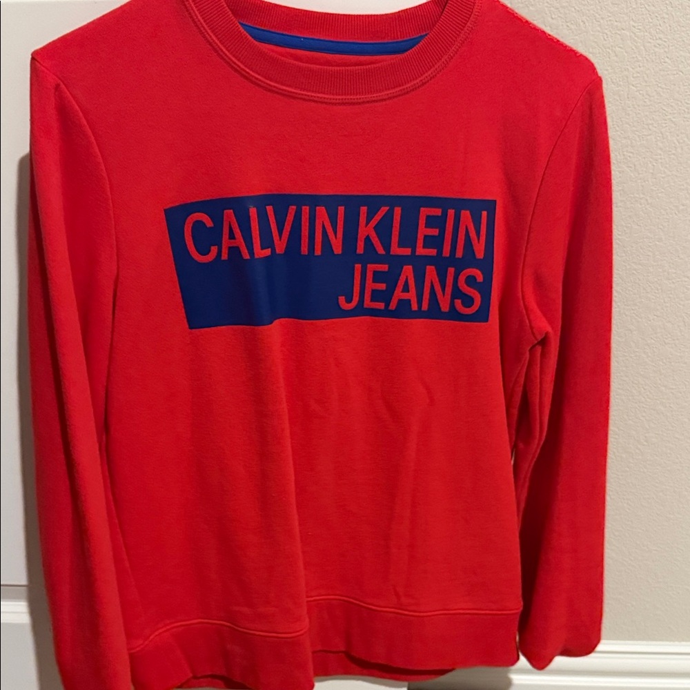 Calvin Klein Vibrant Red Crewneck with Blue Logo